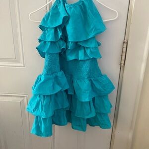 DO+BE Turquoise Smocked Halter Dress large NWT short